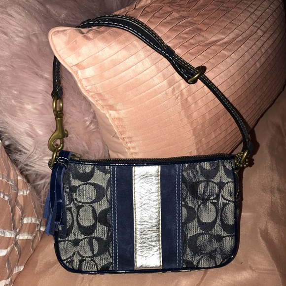 Coach Handbags - Authentic Navy Blue Suede Coách Pochette Mini